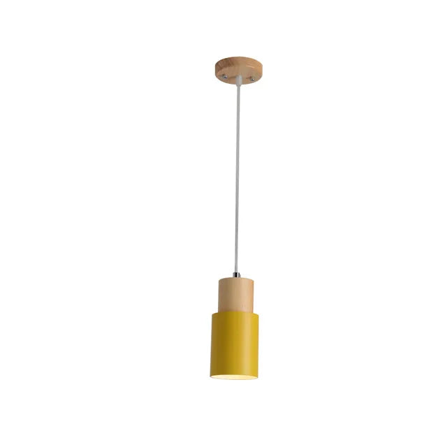 Suspension Bois et Métal Coloré Nordique E27 5 Couleurs Cuisine Bar