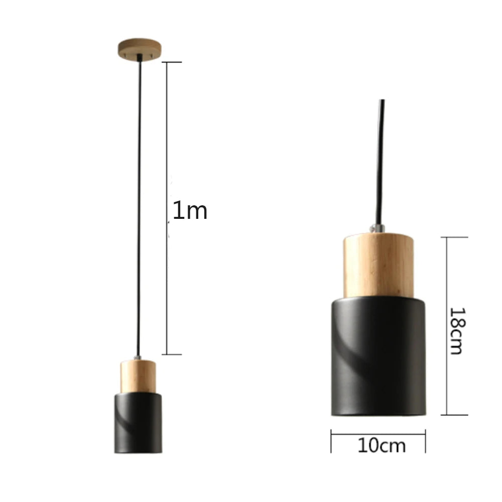 Suspension Bois et Métal Coloré Nordique E27 5 Couleurs Cuisine Bar