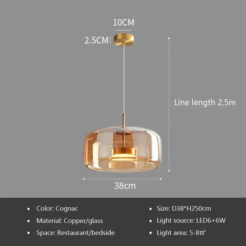 Suspension LED Verre Transparent Nordique Ø26 38 cm Doré Gris Cuisine Salon