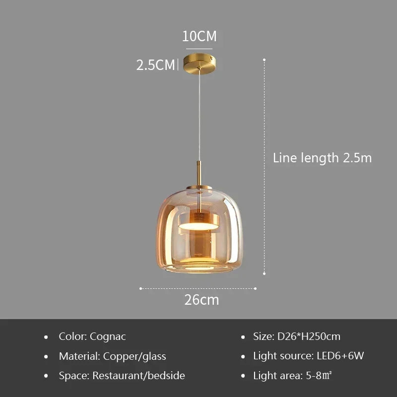 Suspension LED Verre Transparent Nordique Ø26 38 cm Doré Gris Cuisine Salon