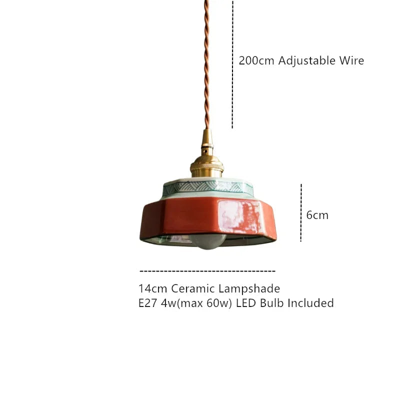 Suspension Céramique Peinte Main Cuivre E27 Fil 200 cm Artisanale Salon Cuisine