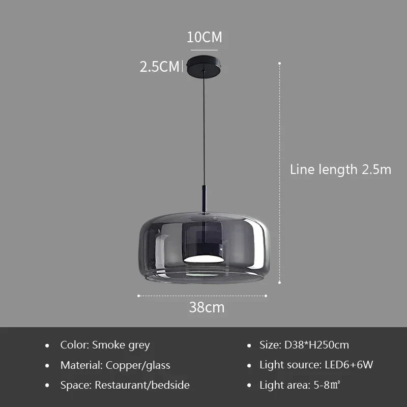 Suspension LED Verre Transparent Nordique Ø26 38 cm Doré Gris Cuisine Salon